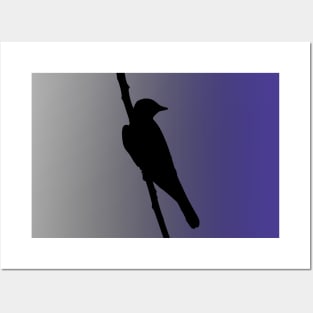 Mockingbird Silhouette on Steel Blue Posters and Art